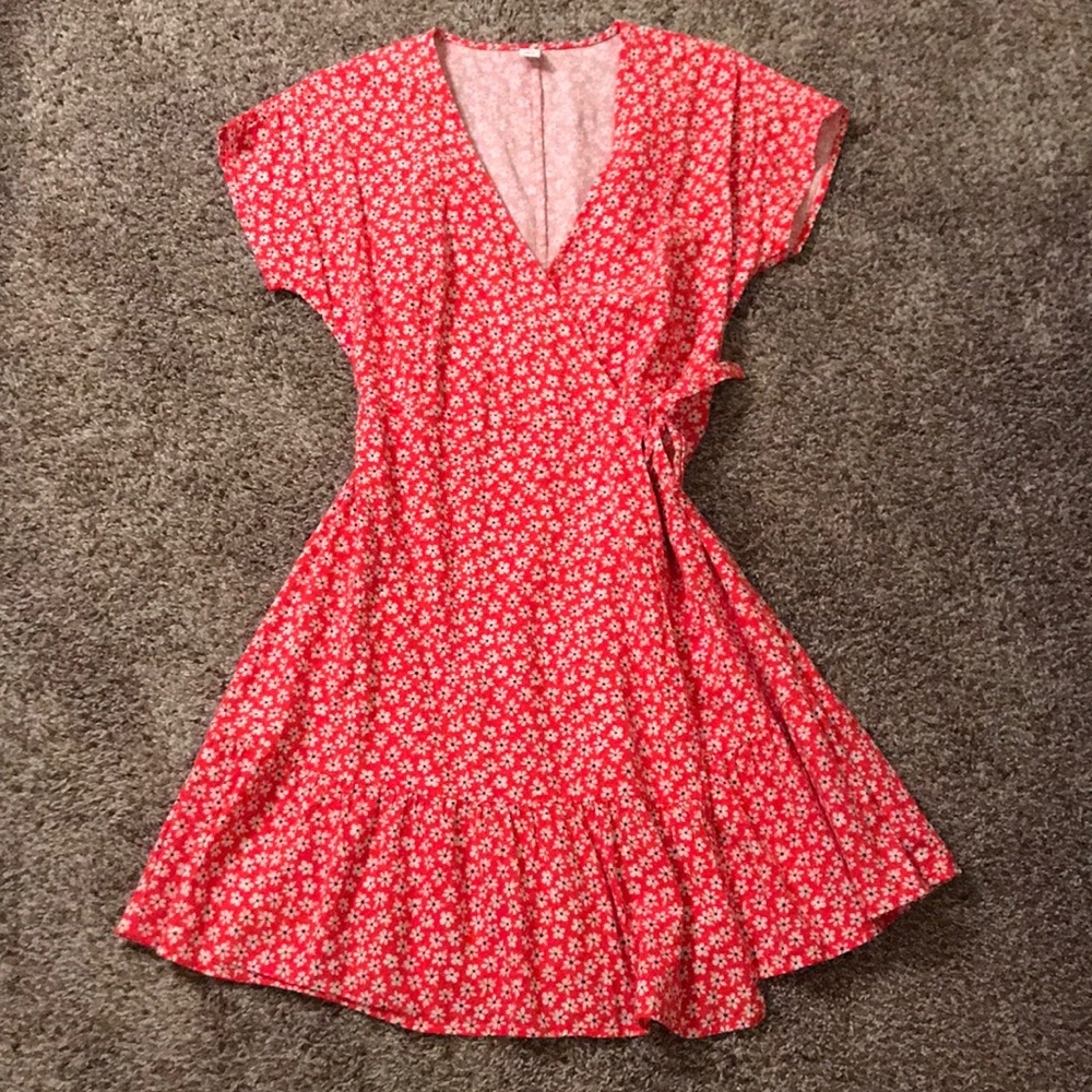 Red Floral Wrap Dress